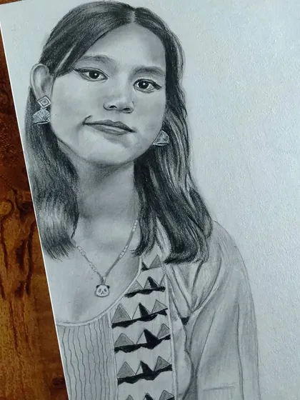 This follower sketch captures a unique look with distinct eyeliner and jewelry. I enjoy the challenge of different styles.