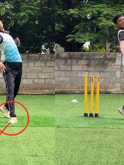 This left-arm orthodox spinner had an open front foot and was not using his non-bowling arm. In 28 days, we corrected his alignment and stability, resulting in a much more effective action.