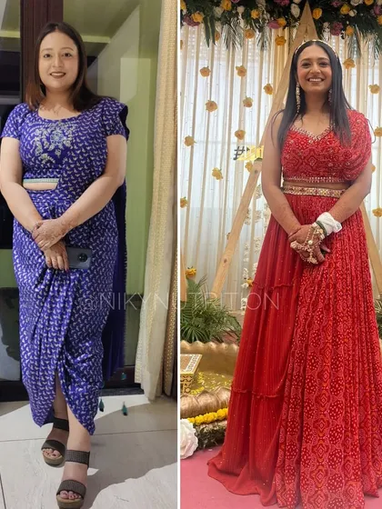 This is the result of consistency and trusting the process. My client Udita achieved her goal of fat loss and improved health over a year of working together, just in time for her wedding. It's proof that sustainable changes, not crash diets, lead to lasting transformations.