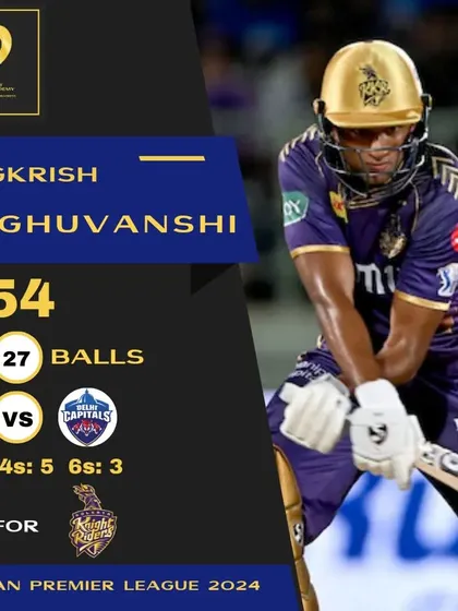 A stellar IPL debut for Angkrish Raghuvanshi, smashing 54 runs off just 27 balls for KKR against Delhi Capitals.