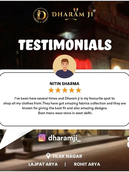 Nitin Sharma calls our store his "favourite spot to shop" and praises our fabric collection and fitting. I'm proud to be a trusted choice for my clients.