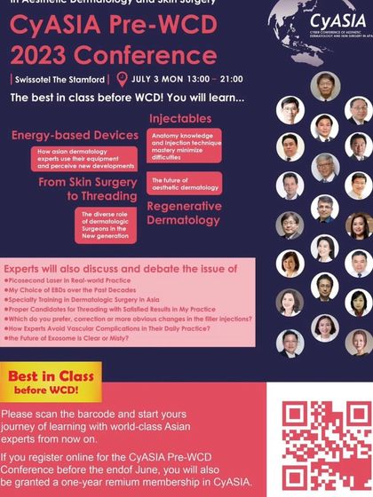 Another poster for the CyASIA conference, highlighting the range of topics from energy-based devices to regenerative dermatology.