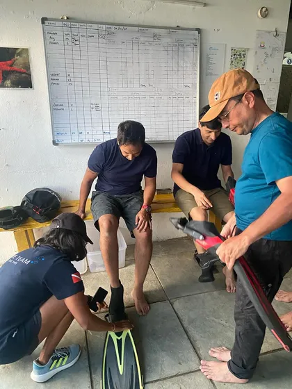 Moments from our Andaman dive trips, showing everything from gearing up at the dive center to relaxing on the boat between dives.