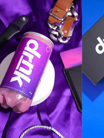 A collage that showcases different lifestyle themes for a beverage brand. From a night out to a work accessory, these shots position the drink as a versatile part of a modern lifestyle.