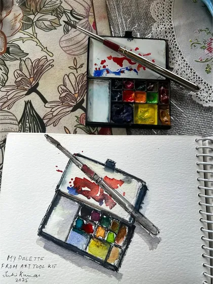 A sketch of my favorite watercolor palette from Art Tool Kit. It's a small, compact set that I love because it's so handy for urban sketching. This was for Day 6 of the Urban Sketchers week.
