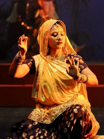 Smt. Ruby Mishra in a moment of deep abhinaya. As a Guru, she guides our students in the nuances of expression, ensuring that every performance is not just technically sound but also emotionally resonant.