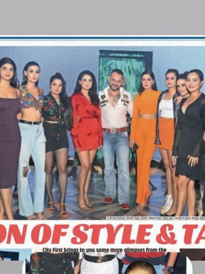 I'm so proud to see my work featured in the press. This clipping from the "Fusion of Style & Talent" event shows the models lined up on stage in my custom designs.