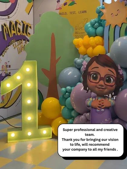 "Super professional and creative team." A lovely review from a client for whom we created a colorful first birthday party.