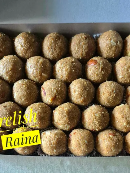 A box full of authentic Choorma Laddoos. This is a personal favorite of mine, reminding me of the Daal Baati Choorma from my childhood in Rajasthan.