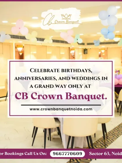 Our hall is designed to host your grand celebrations, whether it's a birthday, anniversary, or wedding. This view shows the space decorated with pastel balloons and elegant table settings, ready for a memorable party.