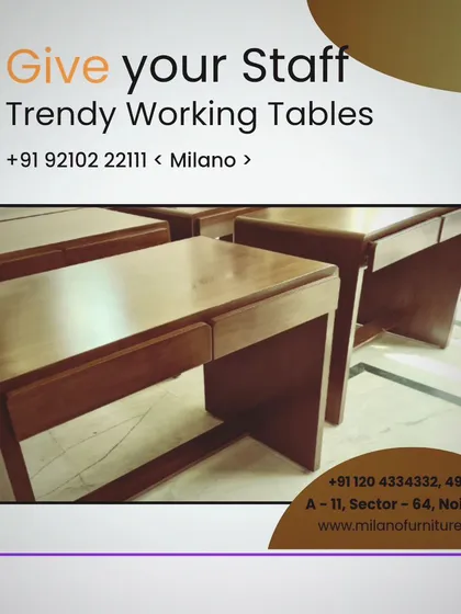 Give your staff trendy working tables. This image shows a set of minimalist wooden desks, perfect for creating a clean and modern office environment.