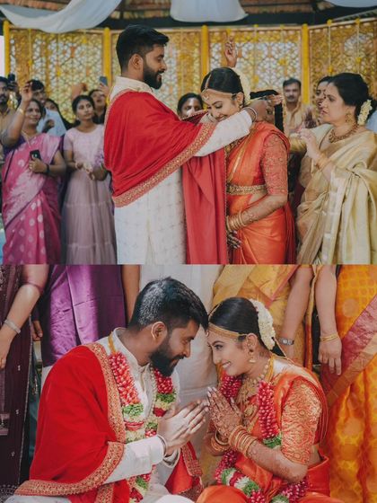 The moment of tying the mangalsutra and the couple seeking blessings together, two of the most sacred parts of the ceremony.