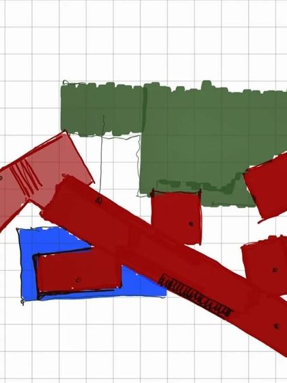 A conceptual diagram testing a scattered, fragmented layout for the clubhouse, allowing the landscape to weave between the built forms.