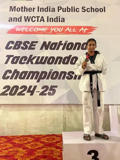 The result of dedication. I am incredibly proud of Vanshika Singhal for winning the bronze medal at the CBSE National Taekwondo Championship 2024. This picture on the podium represents countless hours of hard work in the junior U-68kg category.
