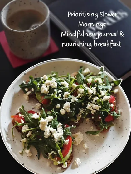 Prioritizing slower mornings with a mindfulness journal and a nourishing breakfast. This avocado toast with feta and rocket is my go-to for a simple, healthy, and delicious start to the day.
