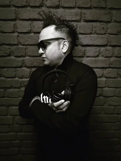 A dramatic black and white portrait. This artistic shot shows a more intense and focused side of my personality as a musician.
