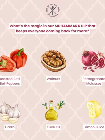 My Muhammara Dip is made with roasted red bell peppers, walnuts, and pomegranate molasses for a smoky, sweet, and tangy flavour.