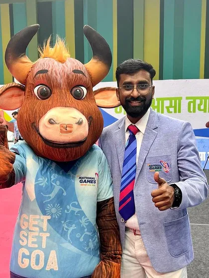With the official mascot of the 37th National Games in Goa. These events are a celebration of sportsmanship.