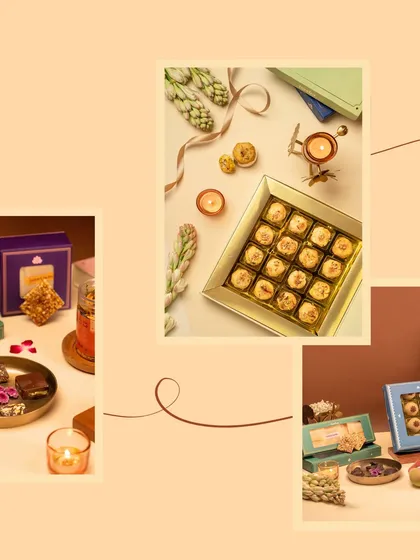 A collage showcasing the variety within a Diwali sweets collection. These composite images are effective for social media banners and website headers.
