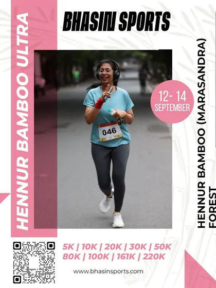 Running with a smile. This participant enjoys the scenic route of the Hennur Bamboo Ultra, proving that even a challenging race can be a joyful experience.