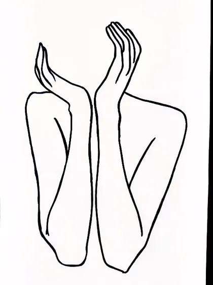 This single line art piece shows a figure with hands raised, conveying a sense of freedom or openness. The beauty of this style is in its clean, uninterrupted flow.