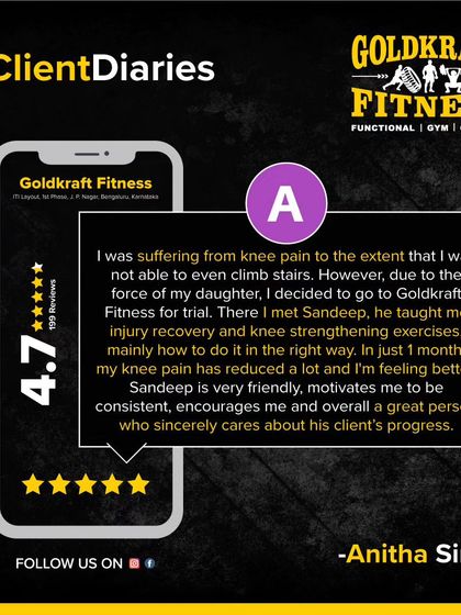 This client was suffering from knee pain so severe she couldn't climb stairs. In just one month of injury recovery and knee strengthening exercises with my trainer Sandeep, her pain was reduced and she's feeling much better.