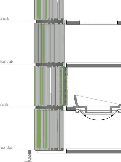 A detailed section drawing illustrating the construction of the hemispherical ceiling and integrated 'Champa' lamp in the Outré House, a feature that required careful structural and electrical planning.