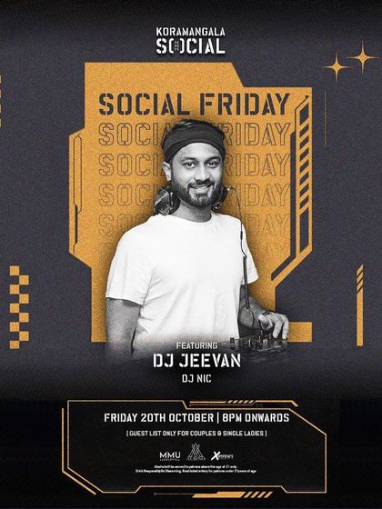 My debut gig at Koramangala Social was a big one. This poster announced my "Social Friday" set, focusing on Bollywood and Punjabi music.