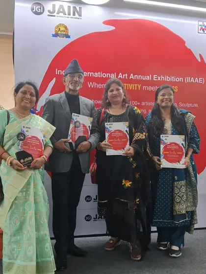 With fellow artists at the India International Art Annual Exhibition. The camaraderie and shared passion for art are what make these events so special.