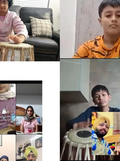 A collage of my online tabla classes. I connect with students from all over the world, proving that distance is no barrier to learning music.