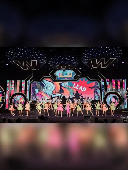 Another wide shot of the WOW Awards stage, showcasing the intricate formations and vibrant energy our team brought to the performance. The visuals and choreography worked together to create a cohesive and exciting show.