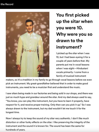 An interview snippet from the Spotify feature where I discuss my journey with the sitar, starting at age 10.