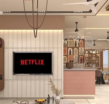 Another view of our 3D concept, focusing on the TV and bar area. We use these visuals to help clients see exactly how their space will look and feel before we begin construction.
