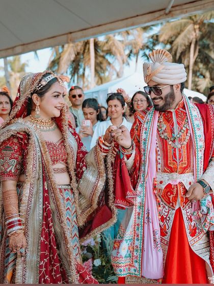 The couple shares a look of love and happiness during their wedding ceremony.