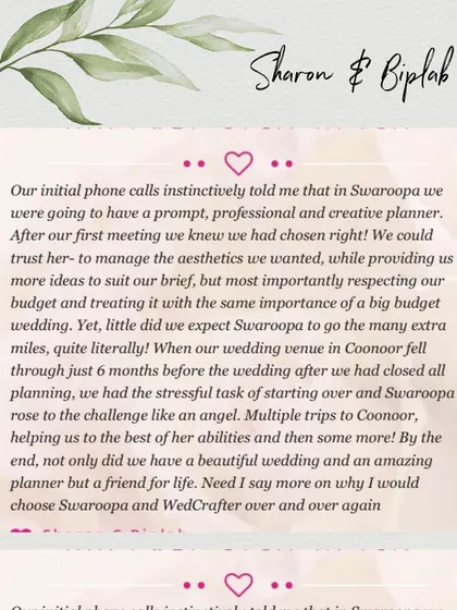 Nothing means more to me than words from a happy client. Knowing I could turn a stressful situation into a beautiful wedding and gain a friend for life is why I do what I do. This is my 'why'. 💖