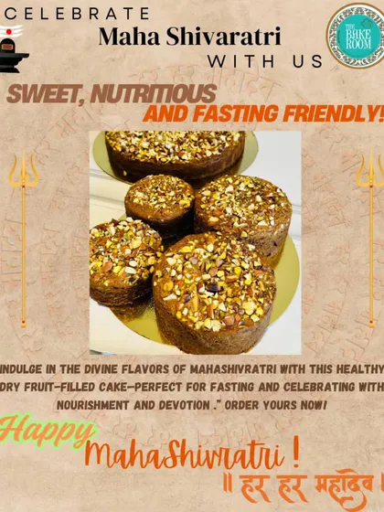 Our special Maha Shivratri cake. This is a healthy, dry fruit-filled cake that is perfect for fasting, allowing you to celebrate with a nutritious and delicious treat.