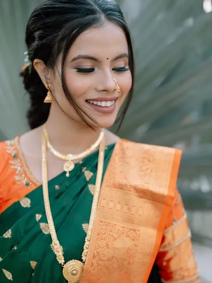 The bride's happy smile is the best accessory to her engagement look.