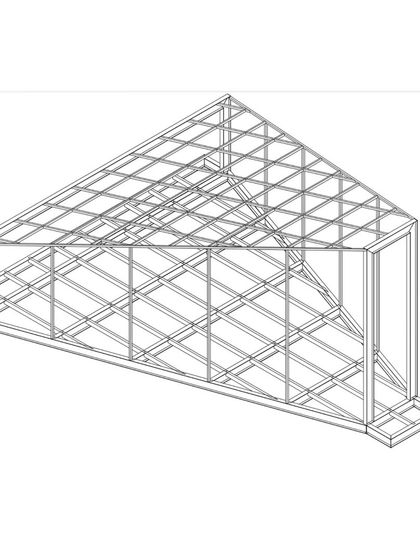 A line drawing showing the structural framework of a new project. The inquiry here is about the relationship between a tall and a squat opening, and how the resultant shape becomes a habitable space.