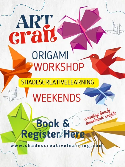 A poster for our weekend origami workshop. Perfect for all ages, this class teaches the mindful art of paper folding, allowing you to create everything from simple animals to complex geometric shapes.