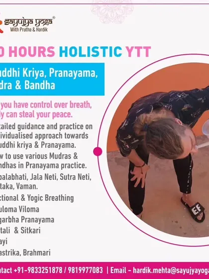 A poster detailing the Shuddhi Kriya, Pranayama, Mudra, and Bandha modules of our Holistic YTTC.