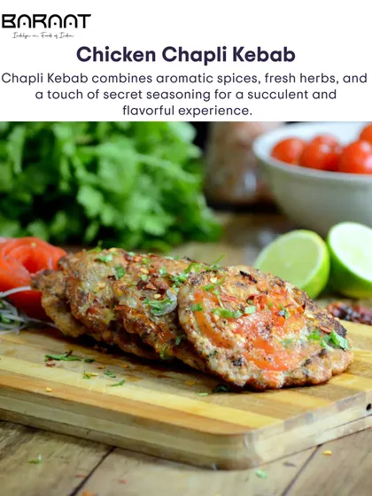 My Chicken Chapli Kebab combines aromatic spices, fresh herbs, and a touch of secret seasoning for a succulent and flavorful experience.