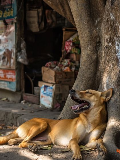 Resting against the tree, Bhola finds comfort in the familiar sights and sounds of his neighborhood. These quiet moments of peace are a testament to the resilience of street animals.