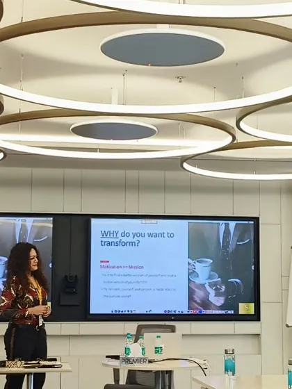 A shot of me presenting in a modern and stylish training facility. The environment can greatly influence the learning experience, and I enjoy working in spaces that inspire creativity and focus.