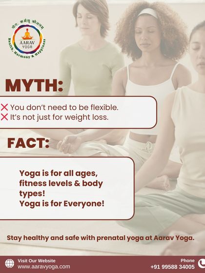 This graphic reinforces our core message: yoga is for everyone. We bust the myths that yoga is only for flexible people or for weight loss. The image of a diverse group in meditation shows that our practice is for all ages and fitness levels.