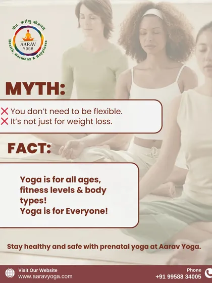 Yoga is for everyone, regardless of age, fitness level, or body type. This image busts the myth that you need to be flexible or are aiming only for weight loss, reinforcing our inclusive approach.