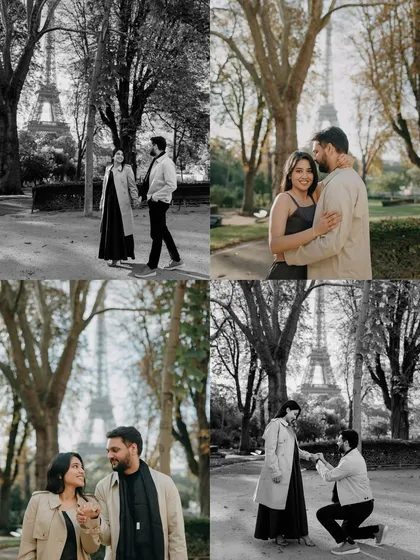 Your love story deserves a beautiful backdrop. We travel with our couples to create timeless pre-wedding portraits, like this romantic series in Paris, using the city's iconic architecture and charm to frame their connection.