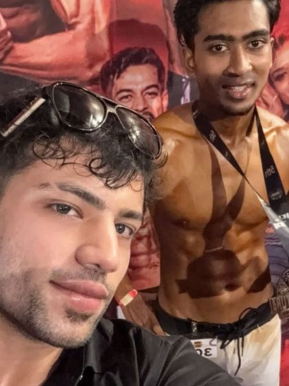 With my client, an ICN India champion who started as a skinny teenager. This shows that my coaching can take you from a gym newbie to a competitive bodybuilder.