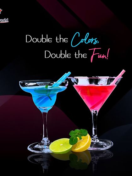 Double the colors, double the fun. This pair of vibrant pink and blue cocktails is perfect for a Valentine's Day toast for two, celebrating love with a splash of color.