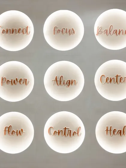 The principles of our practice are beautifully displayed on our wall. These words serve as a constant reminder to connect, focus, balance, and heal in every session.