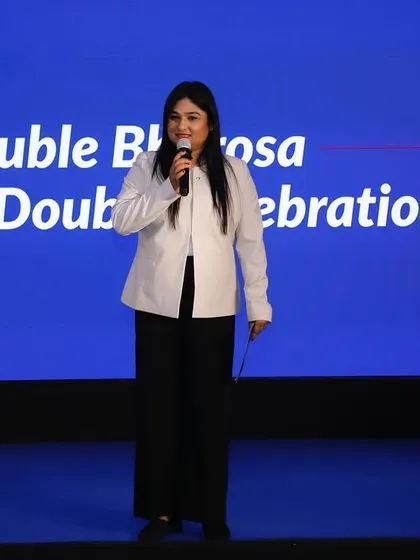 Commanding the stage during the 'Double Celebration' for the Axis and Max Life Insurance partnership.